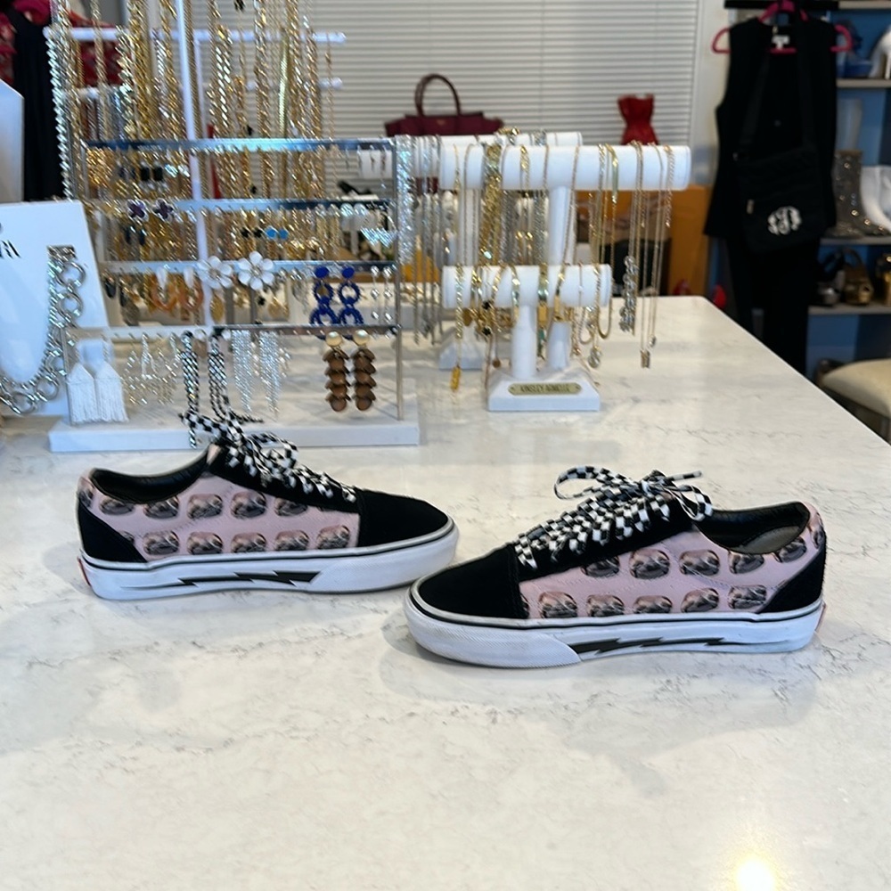 Vans pink and black sloth print sneakers size 6.5